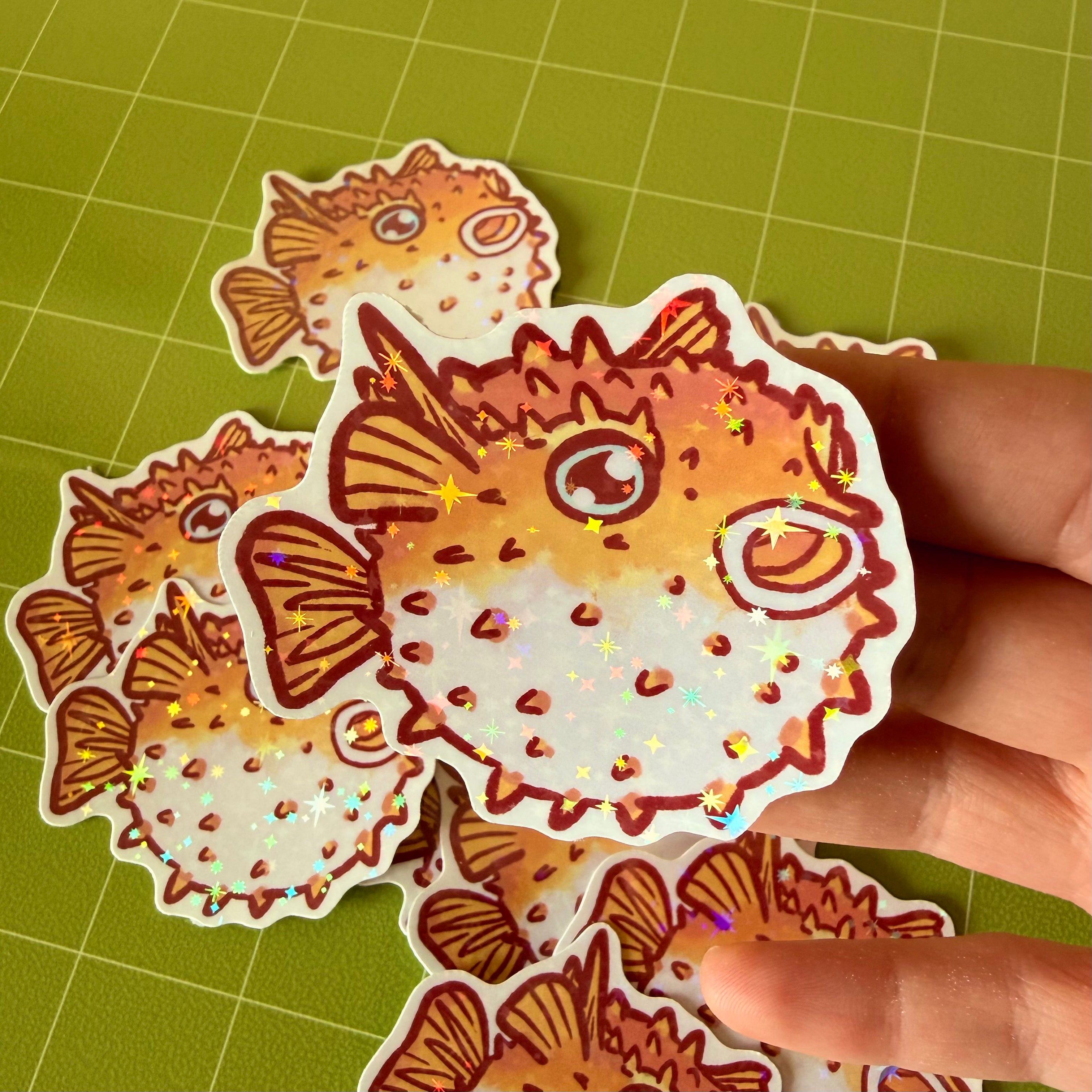 Holographic Pufferfish Sticker