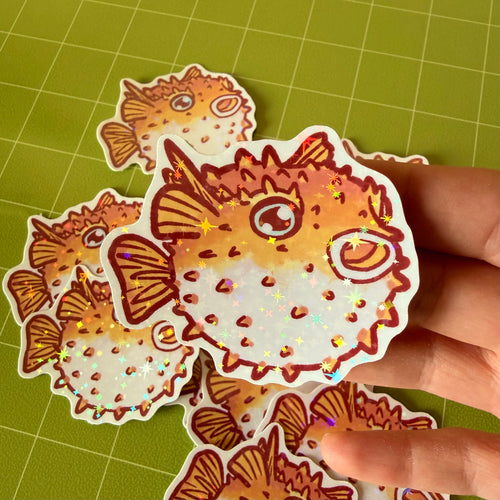 Holographic Pufferfish Sticker
