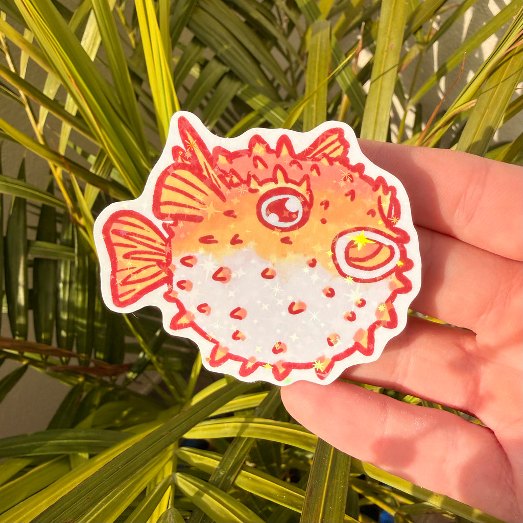 Holographic Pufferfish Sticker